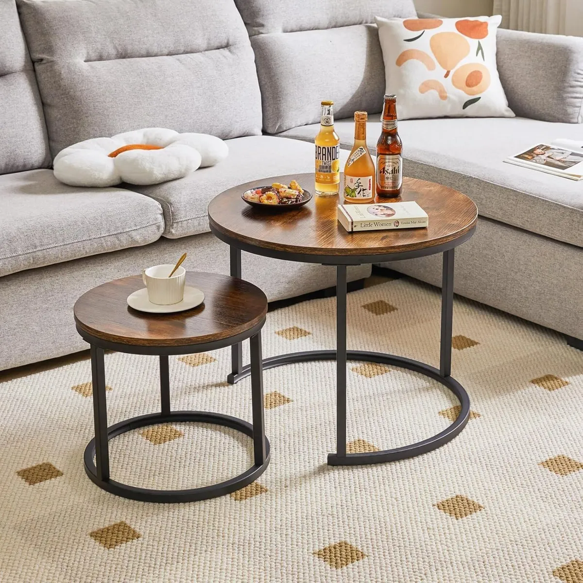 Round Nesting Table Removable Set of 2 Coffee - Image 1
