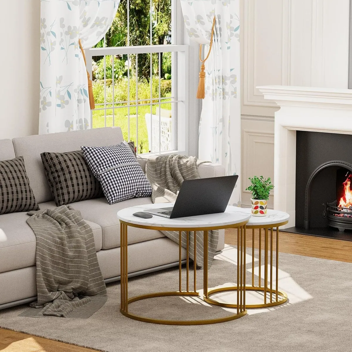 Round Coffee Tables Set of 2 End Table Nesting - Image 4