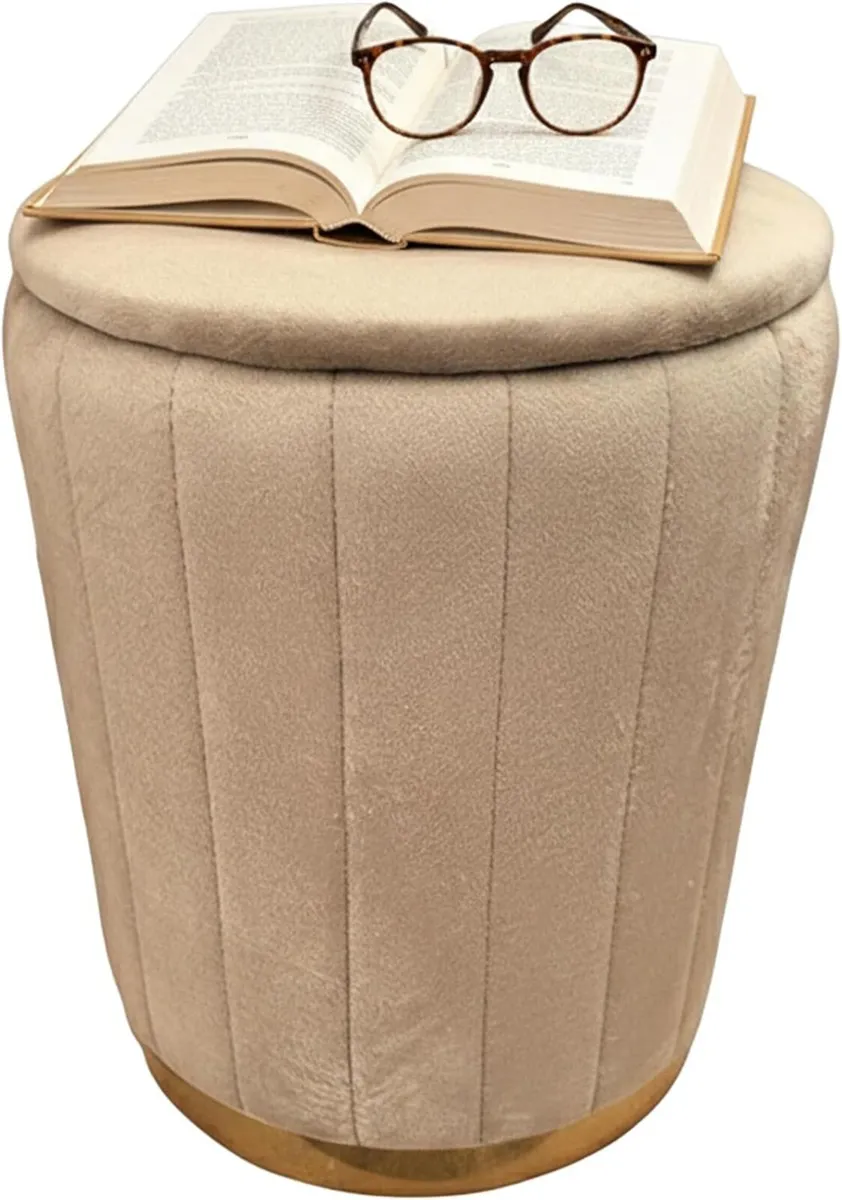 Velvet Storage Ottoman Upholstered Round Pouffe - Image 1