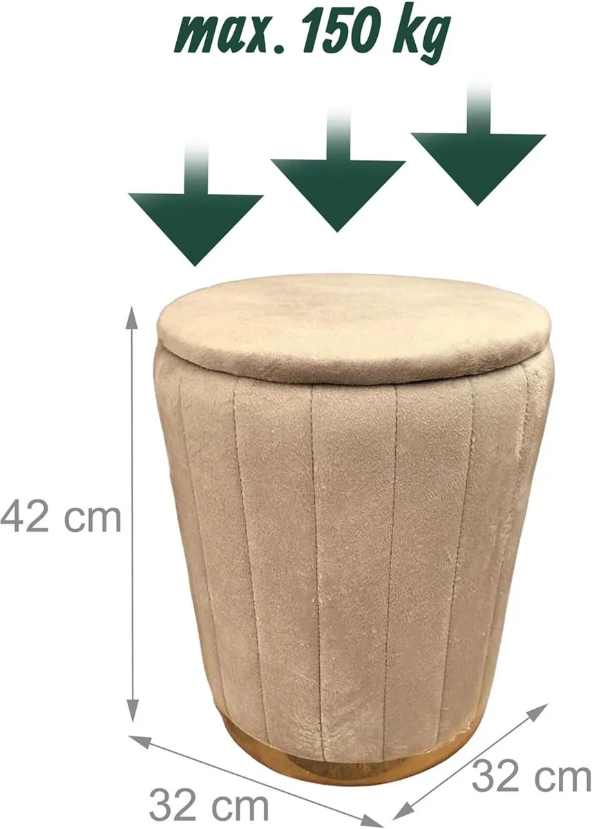 Velvet Storage Ottoman Upholstered Round Pouffe - Image 3