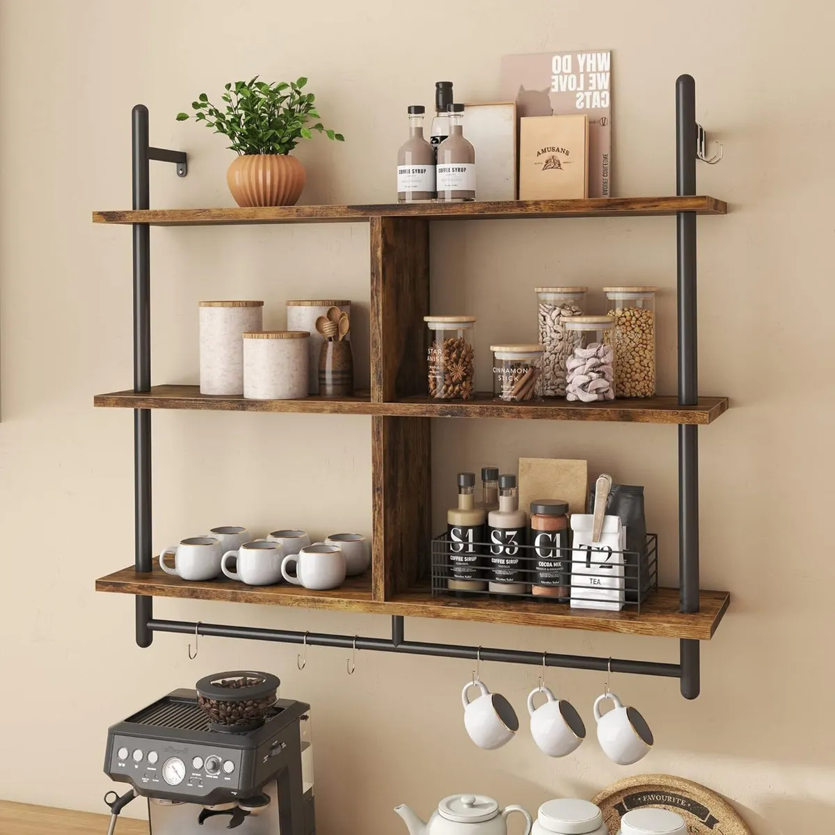 3 Tier Floating Pipe Shelving 105.5CM Industrial - Image 1