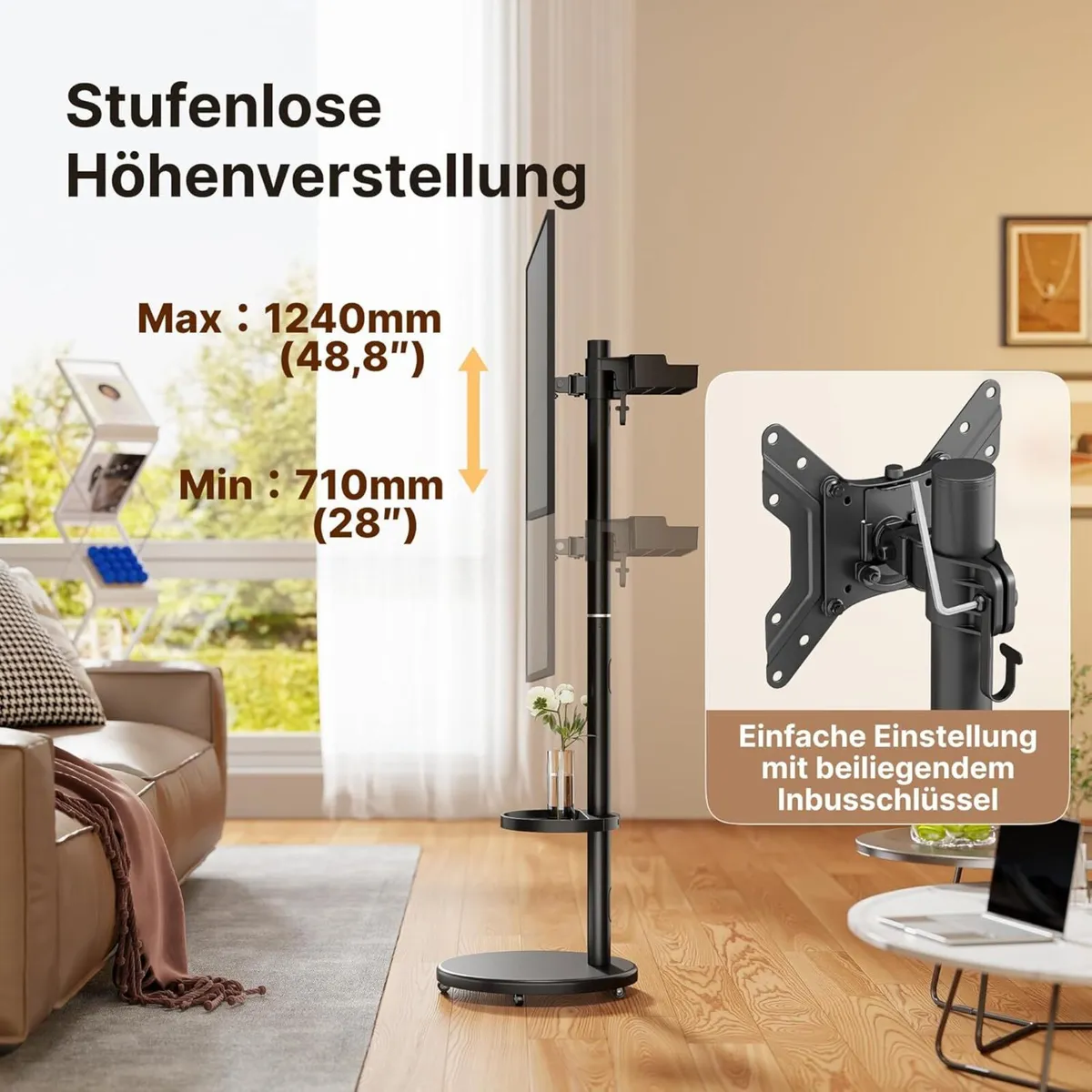 Rolling TV Stand with Wheels for 17-43 Inch TVs - Image 2