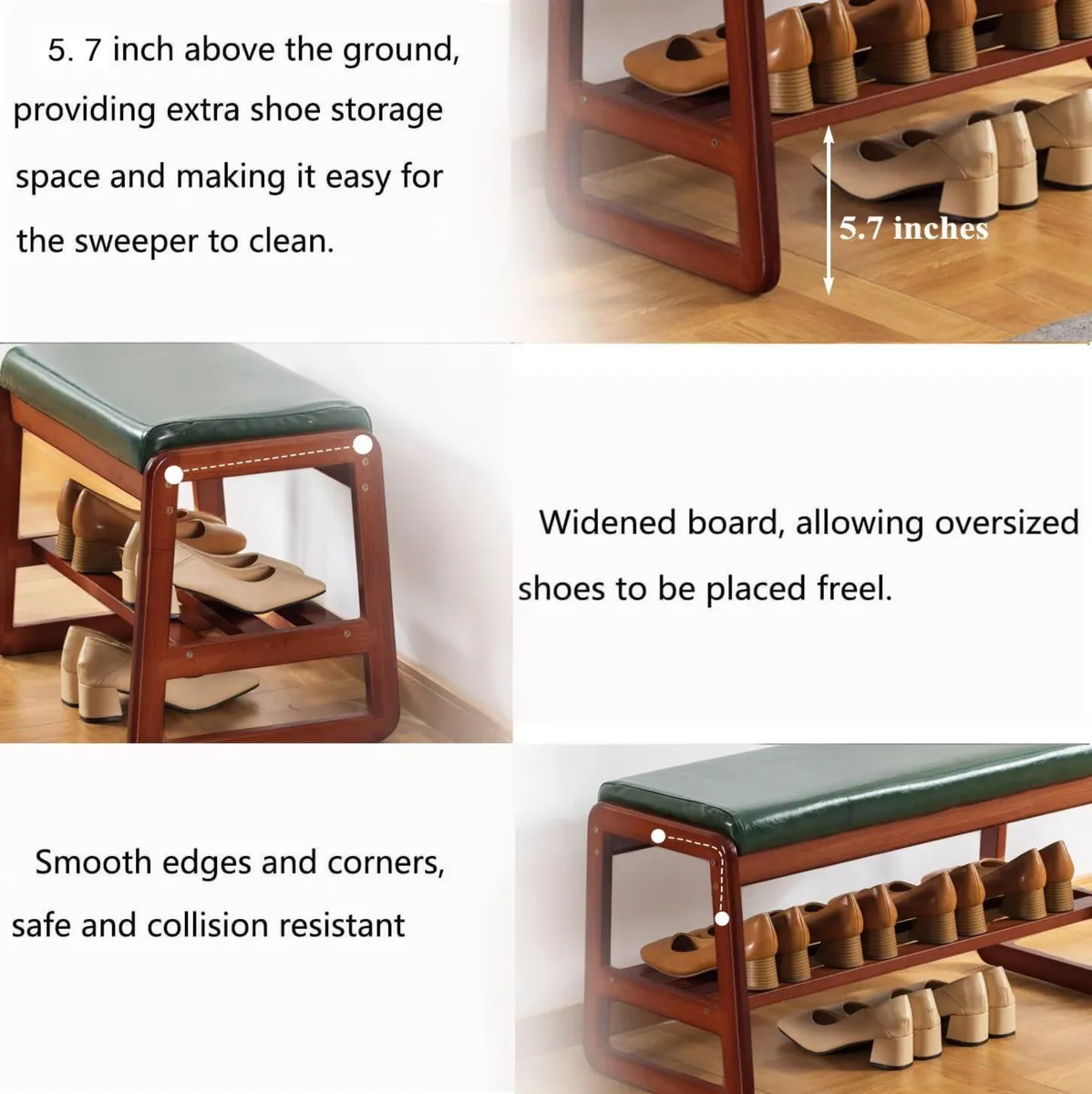Solid Wood Shoe Bench 2-Tier Wooden Storage - Image 4