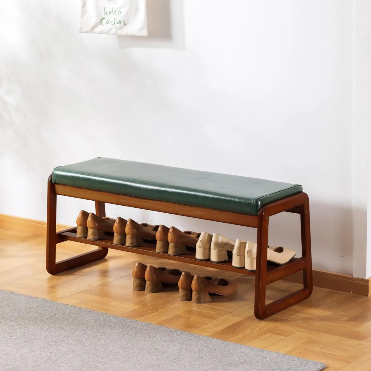 Solid Wood Shoe Bench 2-Tier Wooden Storage - Image 1