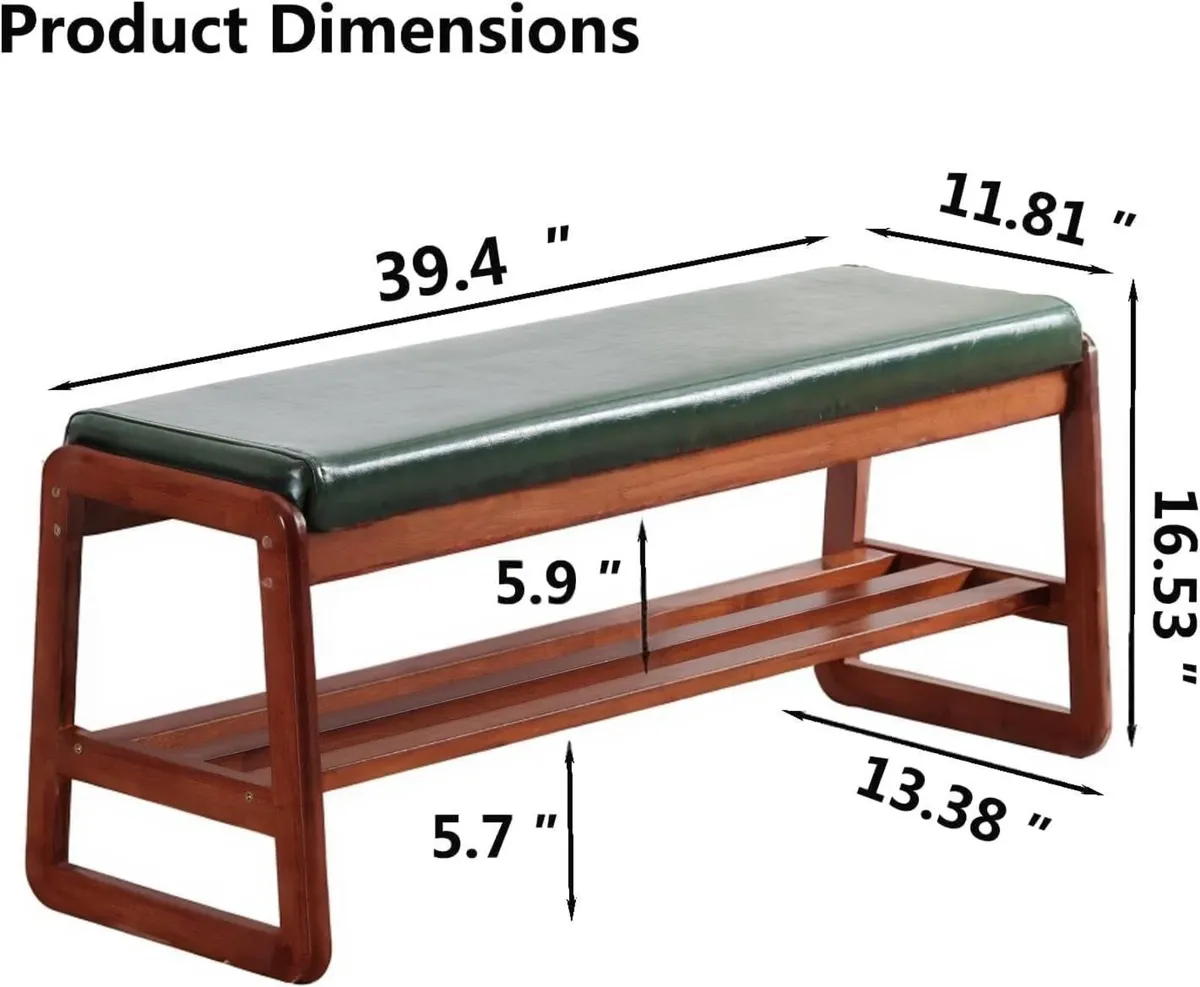 Solid Wood Shoe Bench 2-Tier Wooden Storage - Image 2