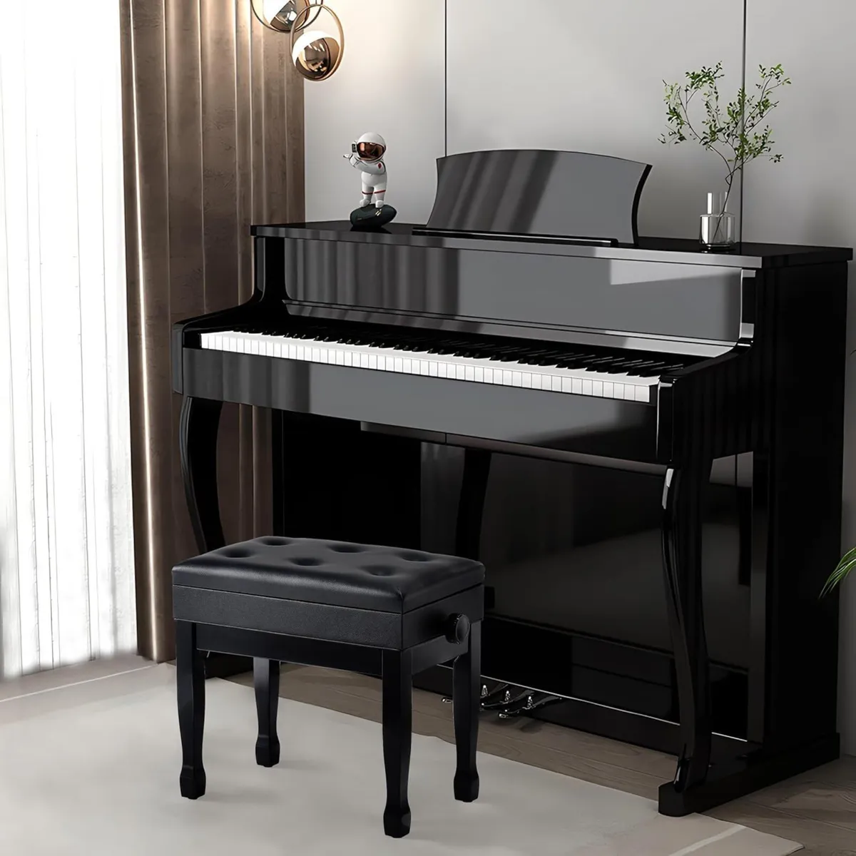 Adjustable Height Piano Stool Bench PU Leather - Image 2