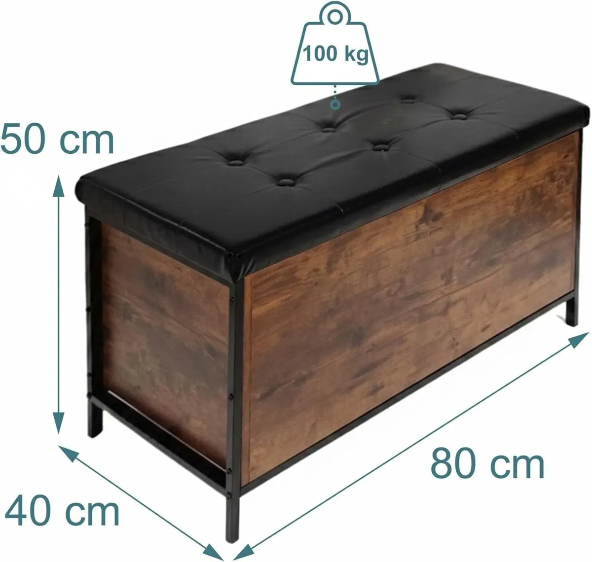Storage Bench Upholstered Faux Leather Industrial - Image 3
