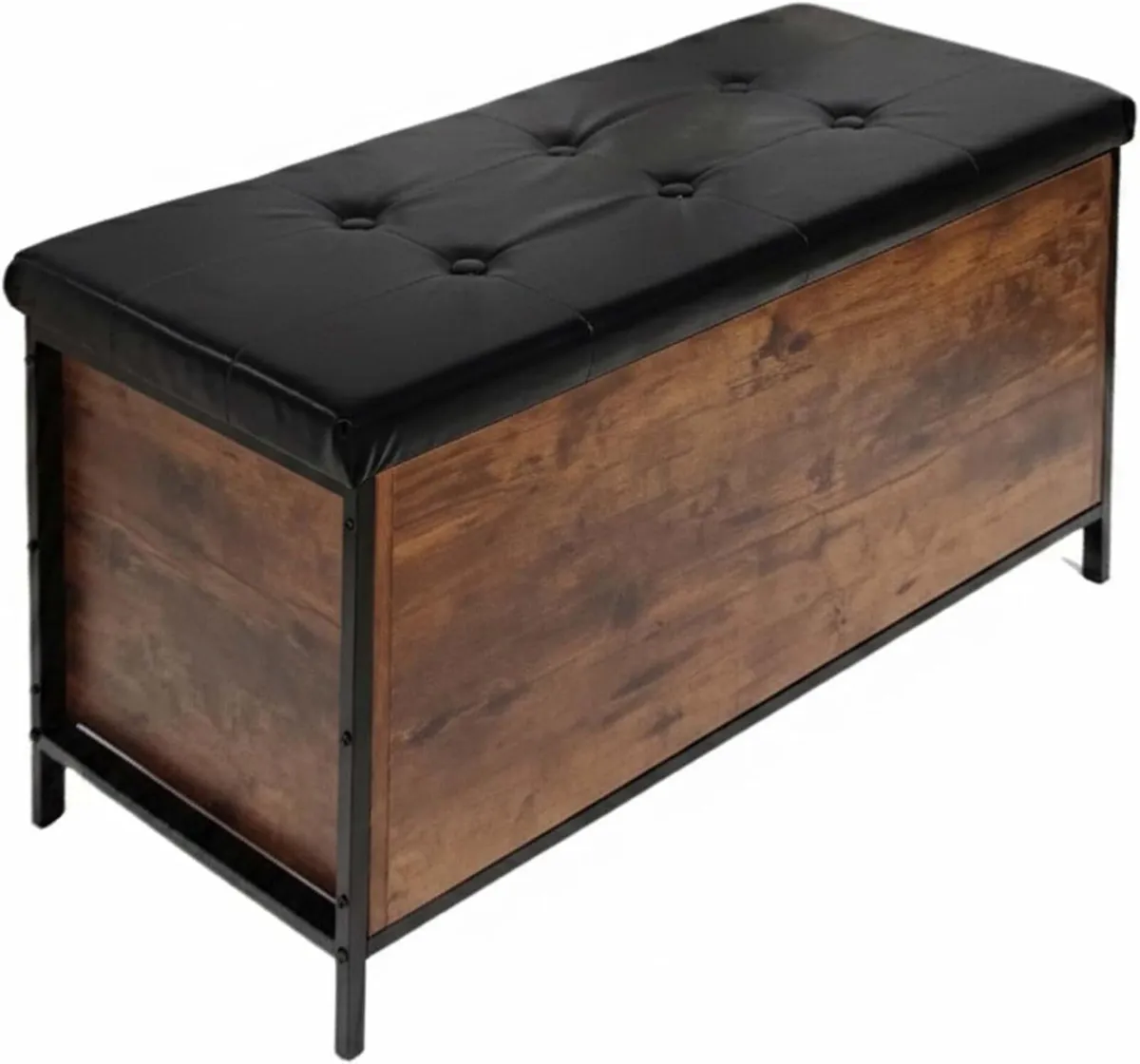 Storage Bench Upholstered Faux Leather Industrial - Image 1