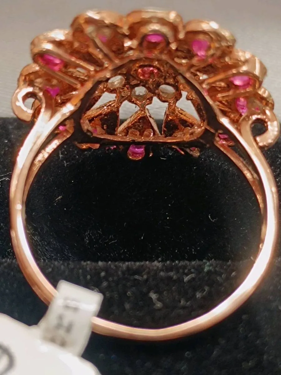 Daisy Flower Diamond & Ruby Ring 9k Rose Gold - Image 3
