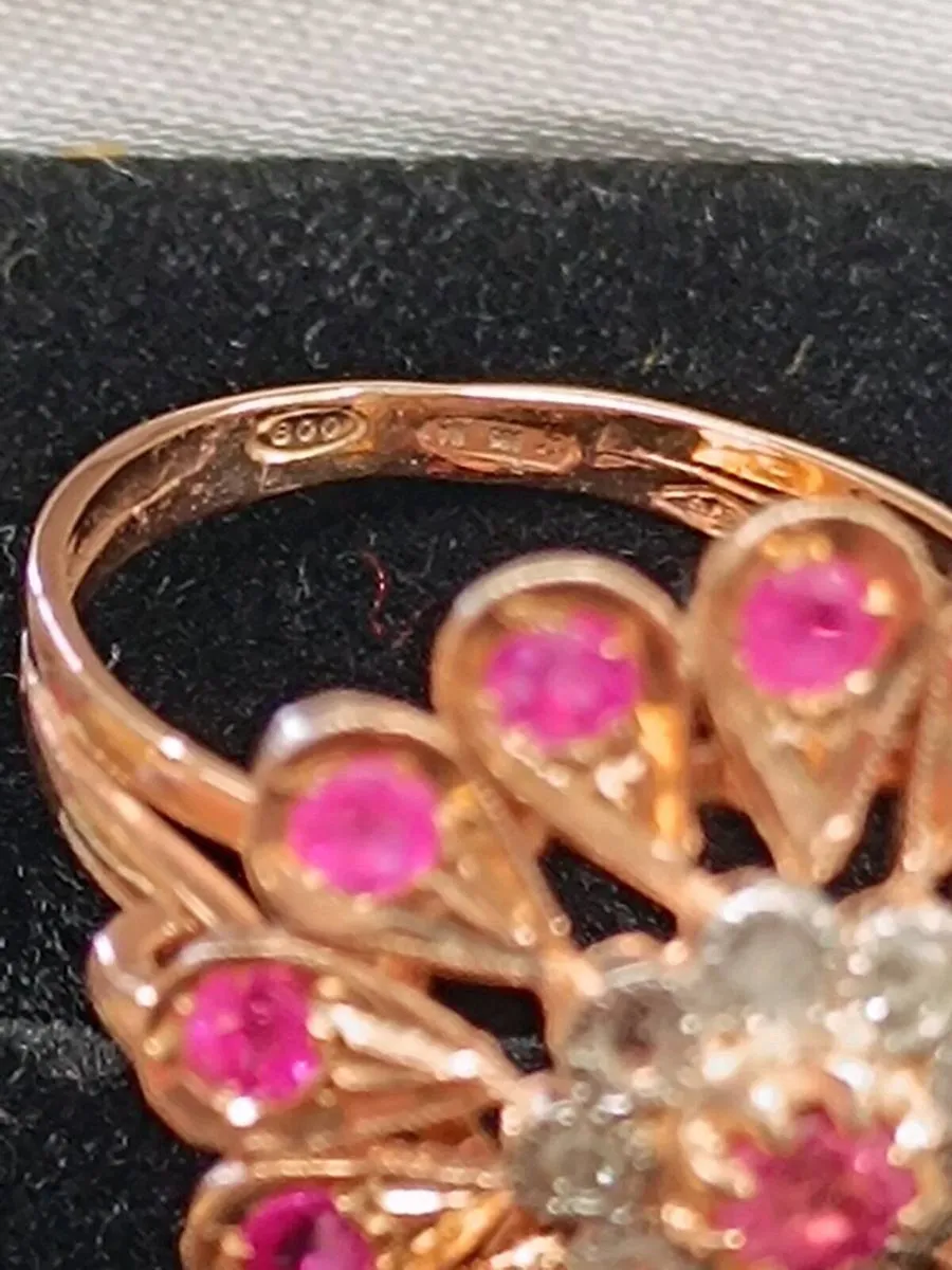 Daisy Flower Diamond & Ruby Ring 9k Rose Gold - Image 4