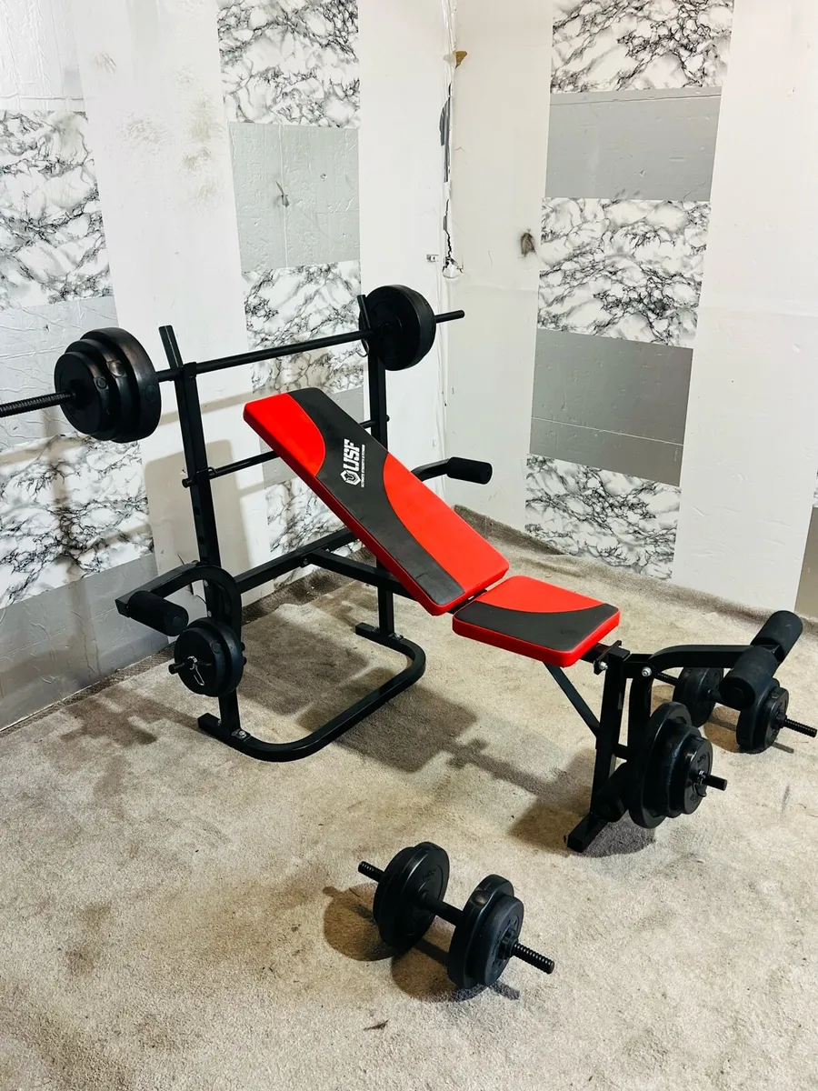 USF WEIGHT BENCH 60KG WEIGHTS BARBELL SET - Image 4