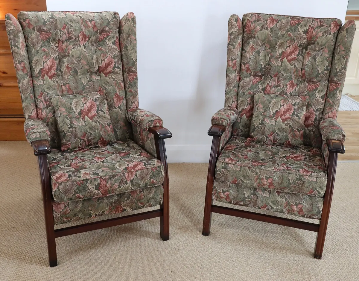 Solid Wood and Fabric Armchairs - Image 1