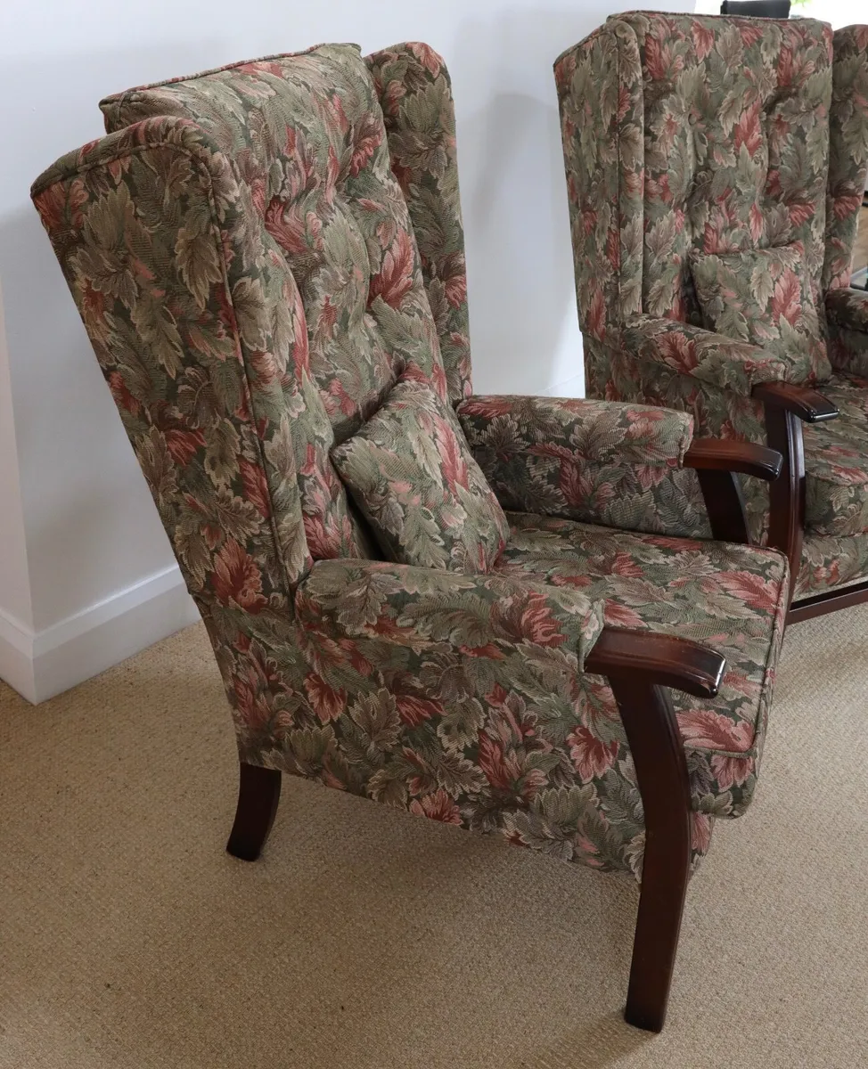 Solid Wood and Fabric Armchairs - Image 3