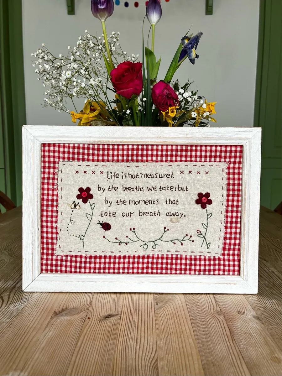 Vintage Embroidered Gingham Picture Frame - Image 1