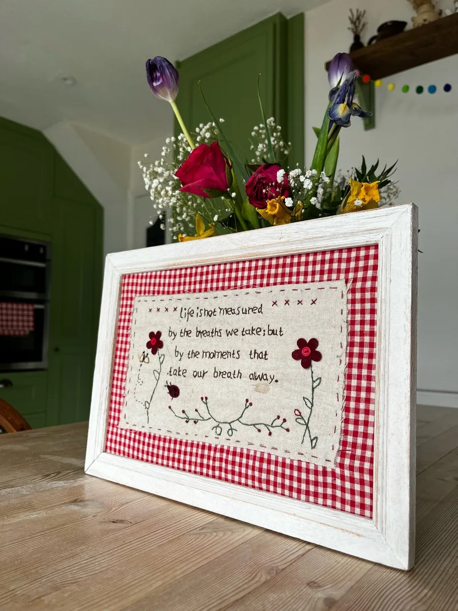 Vintage Embroidered Gingham Picture Frame - Image 3