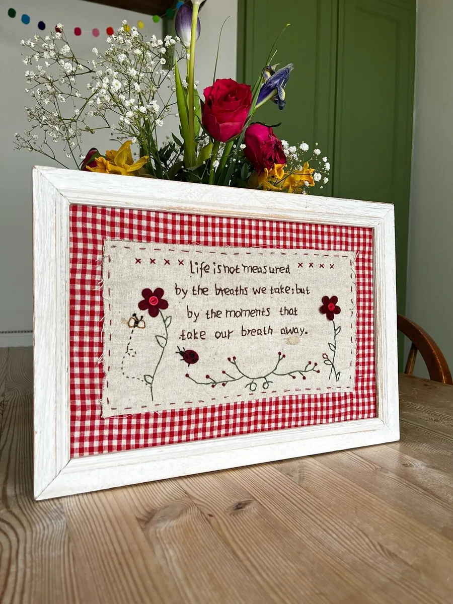 Vintage Embroidered Gingham Picture Frame - Image 2