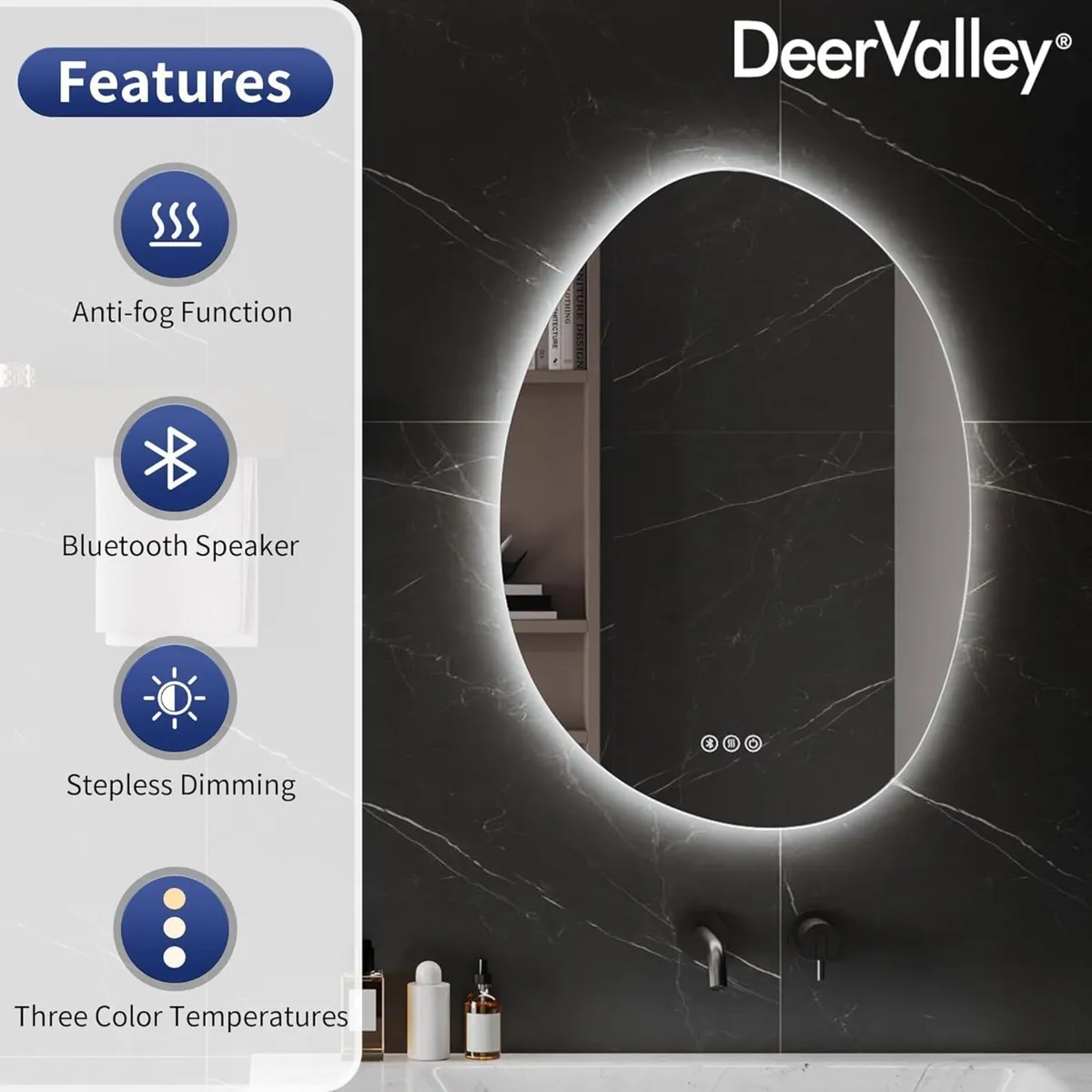 Bathroom Mirror with LED Lights Wall Bluetooth 3 - Image 3