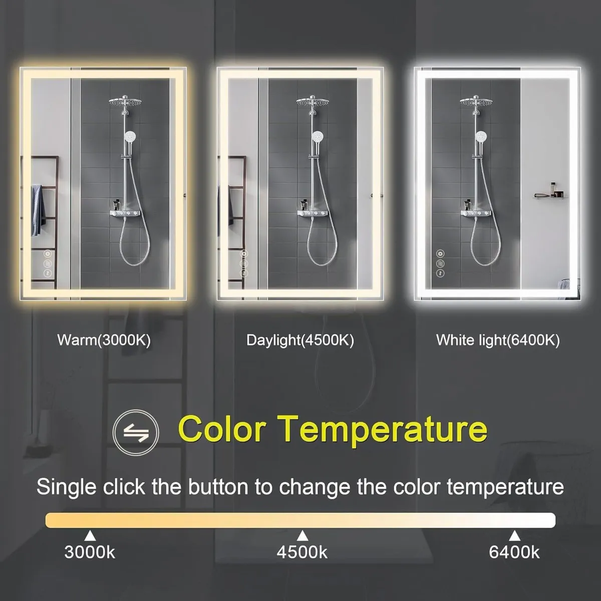 50X70cm Bathroom Mirror with LED Light Rectangle - Image 3