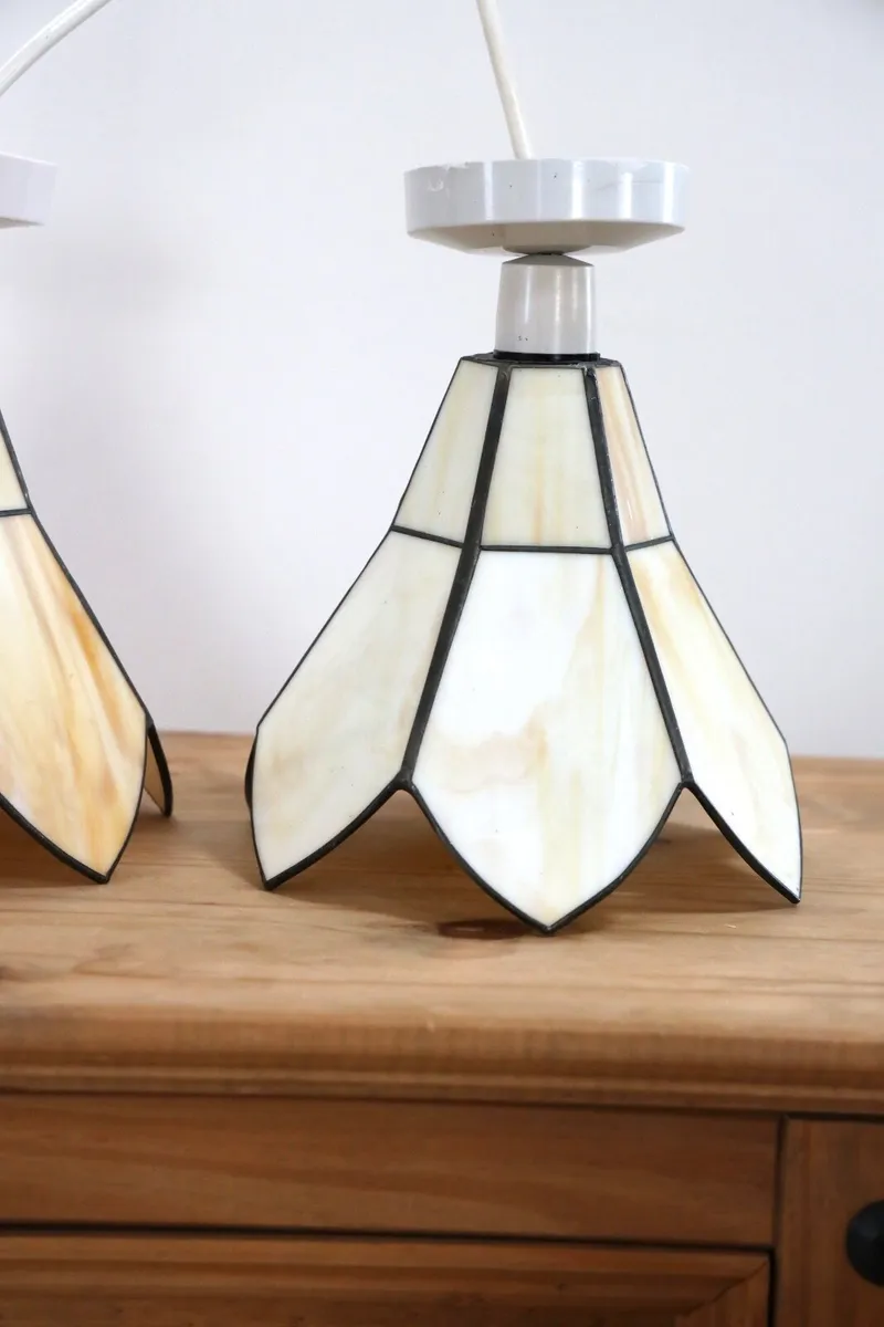 Set of 2 White Liberty-Style Tiffany Glass Chandel - Image 3