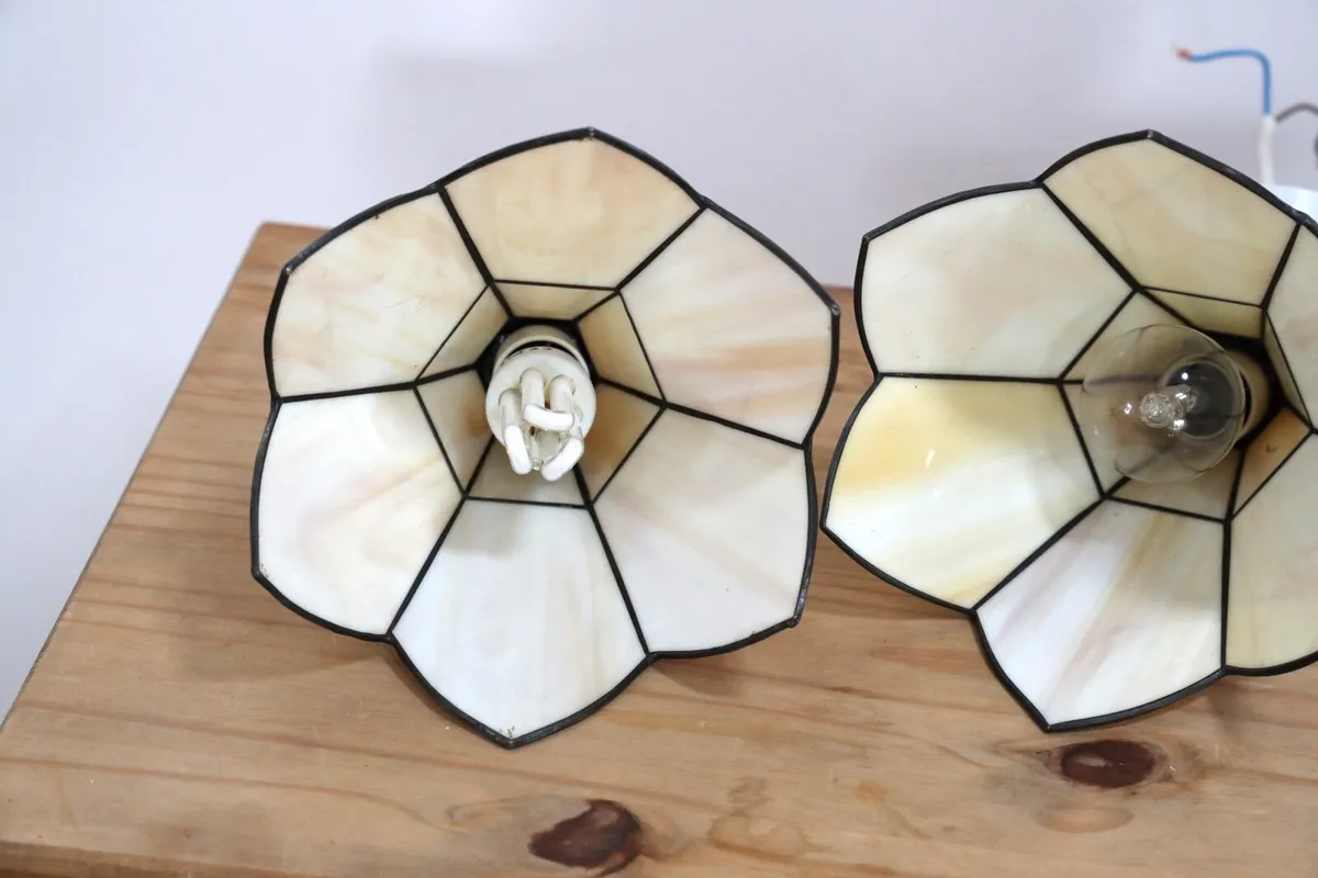 Set of 2 White Liberty-Style Tiffany Glass Chandel - Image 4