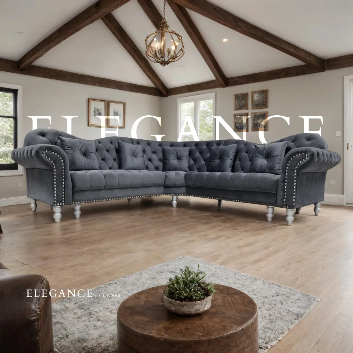 Elegance Grey Chesterfield Fabric Sofa - Image 1