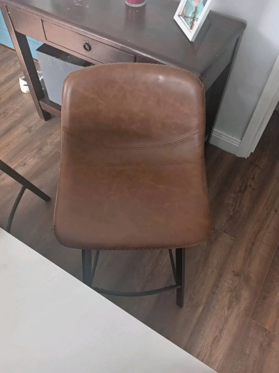 2 x Brown Leather Stool - Image 3