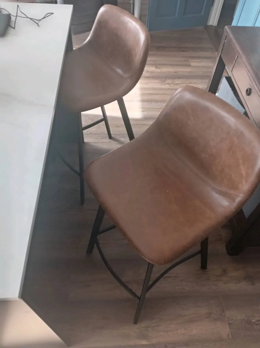 2 x Brown Leather Stool - Image 4