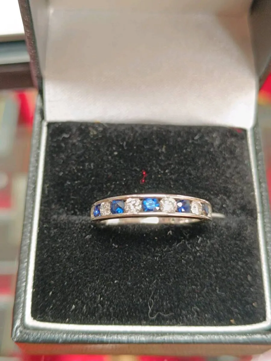 Sapphire & Diamond Eternity Band,18k White Gold - Image 1