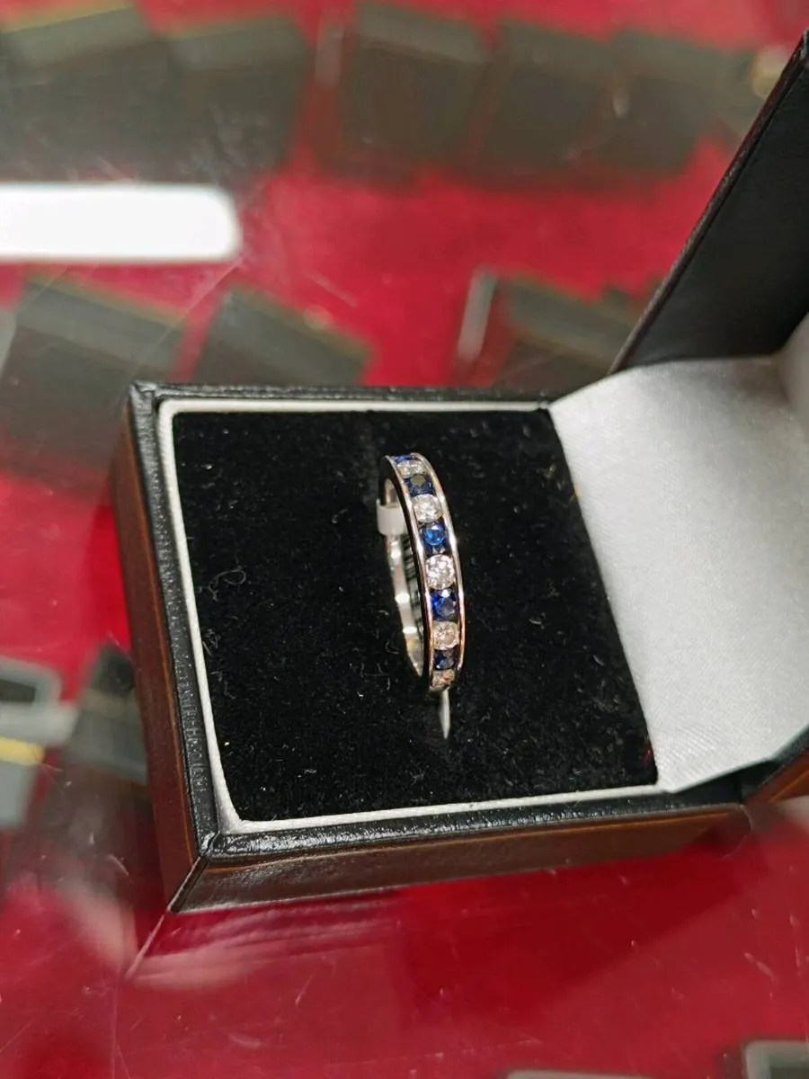 Sapphire & Diamond Eternity Band,18k White Gold - Image 3