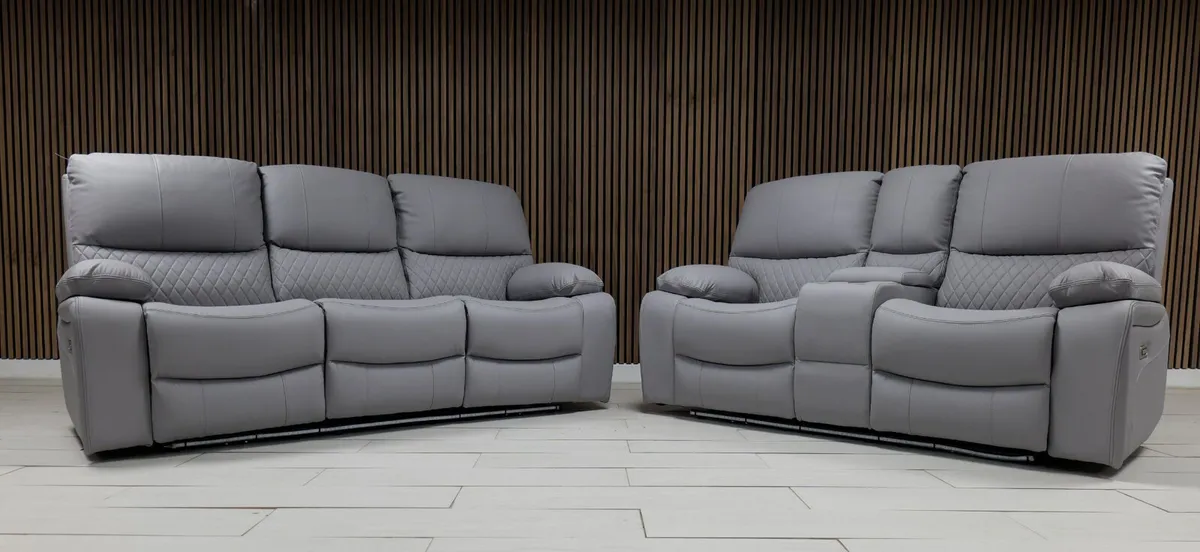 Rita Light Grey Electric Leather Recliner Sofa Set - Image 2