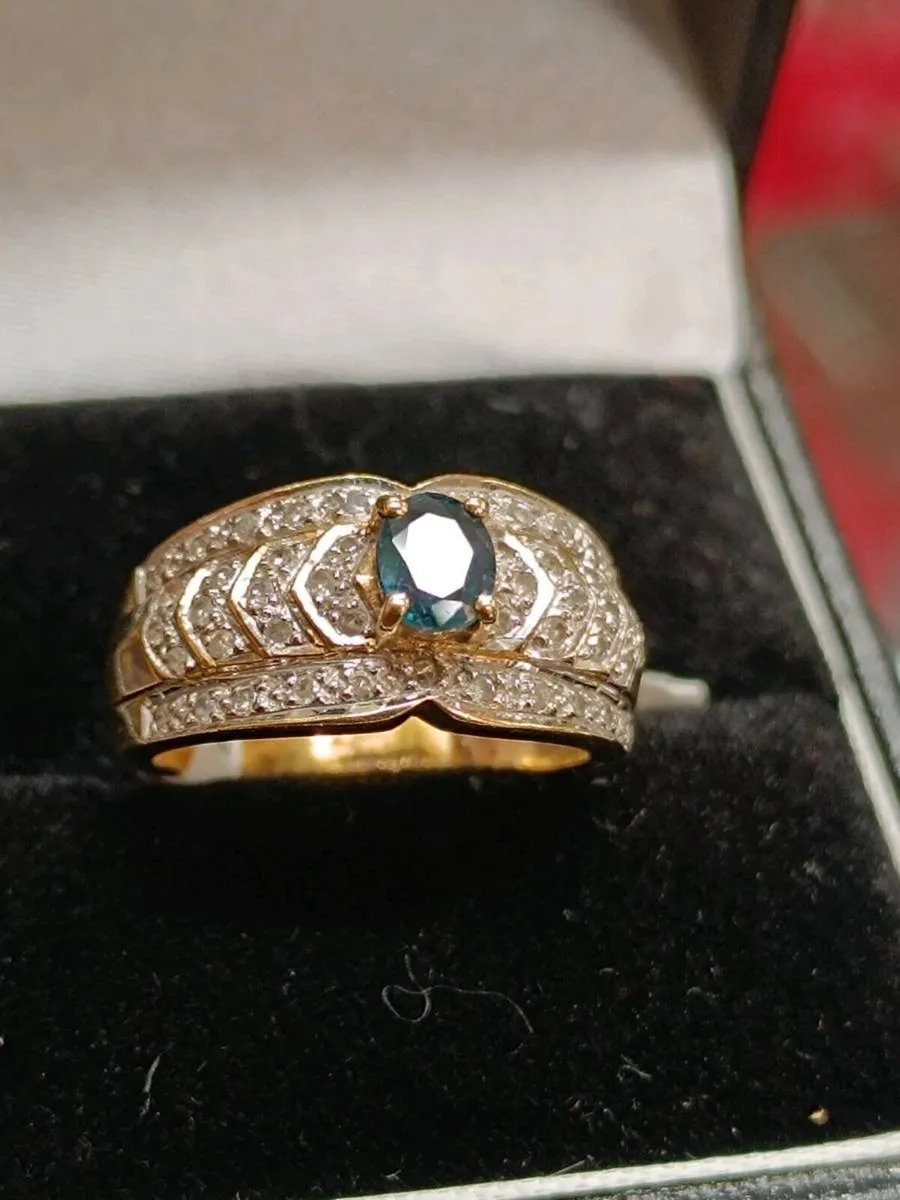 Diamond & Sapphire Fancy Band Ring, 9k Yellow Gold - Image 2