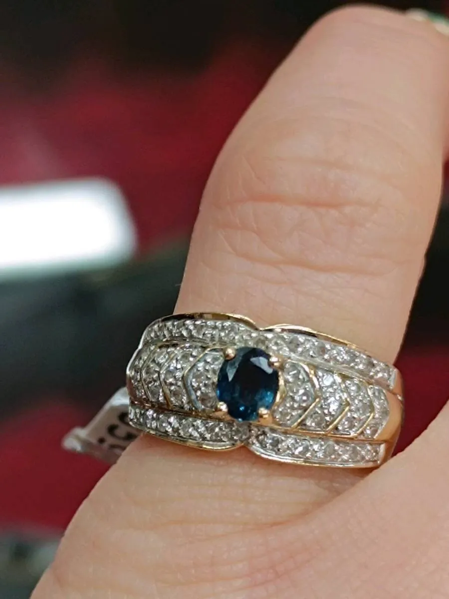 Diamond & Sapphire Fancy Band Ring, 9k Yellow Gold - Image 3