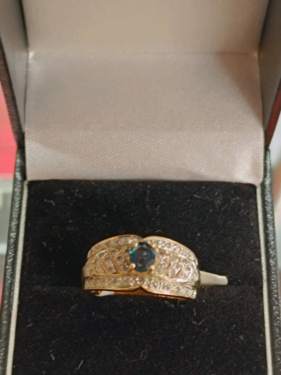 Diamond & Sapphire Fancy Band Ring, 9k Yellow Gold - Image 4