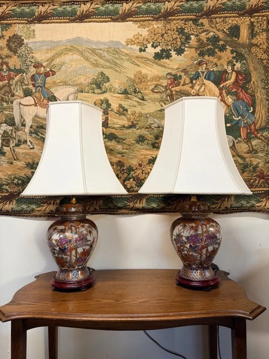 Pair of Satsuma Style Table Lamps with Shades - Image 2