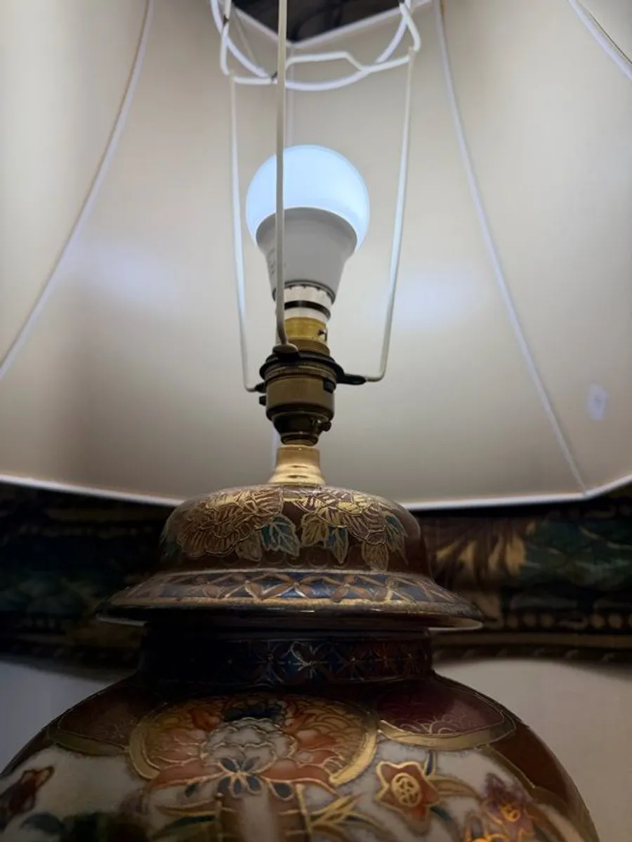 Pair of Satsuma Style Table Lamps with Shades - Image 4