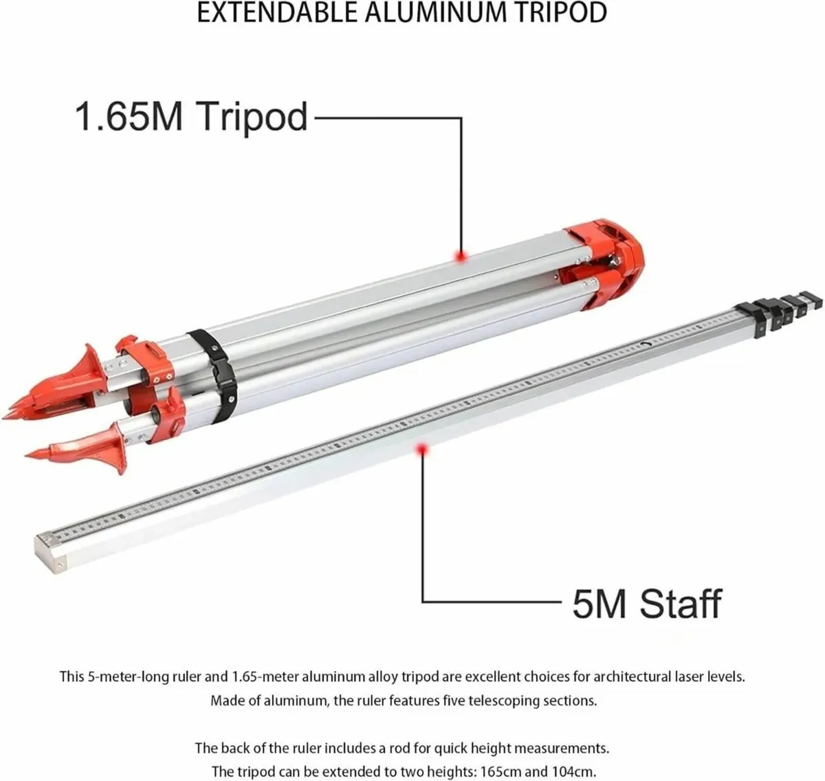Red Rotary Laser Level Kit with Staff and Tripod - Image 2