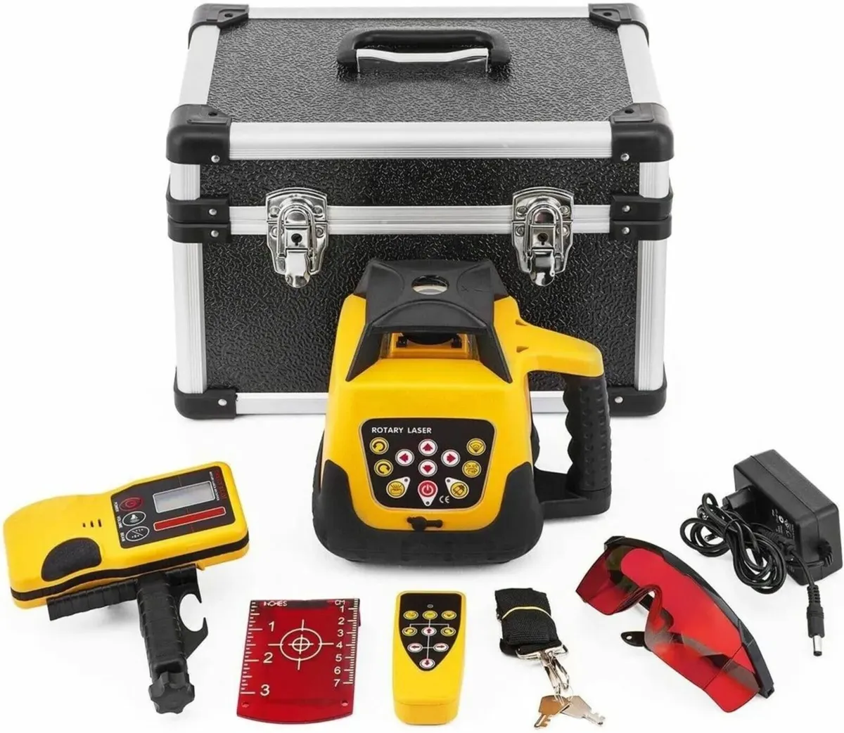 Red Rotary Laser Level Kit with Staff and Tripod - Image 4
