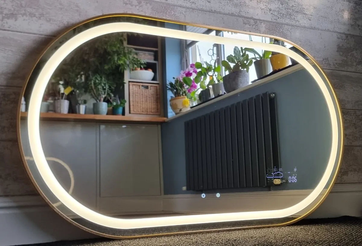 LED Bathroom Mirror Gold Demister Weather Station - Image 1