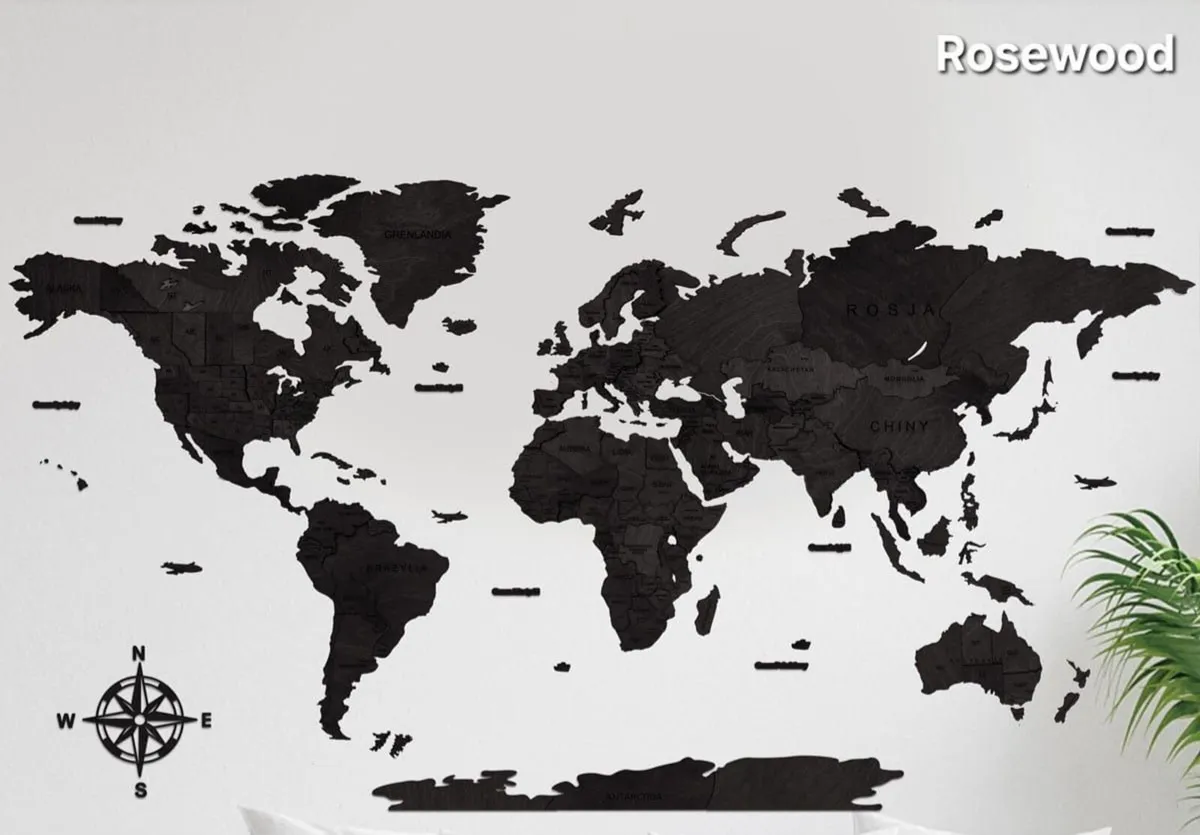 3D Classic Wooden World Map with Country Borders - Image 3