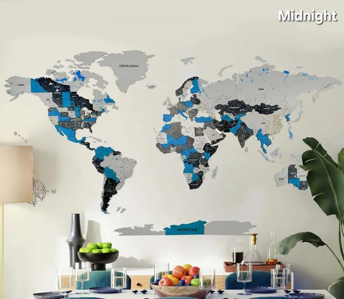 3D Premium Wooden World Map with Country Borders - Image 1