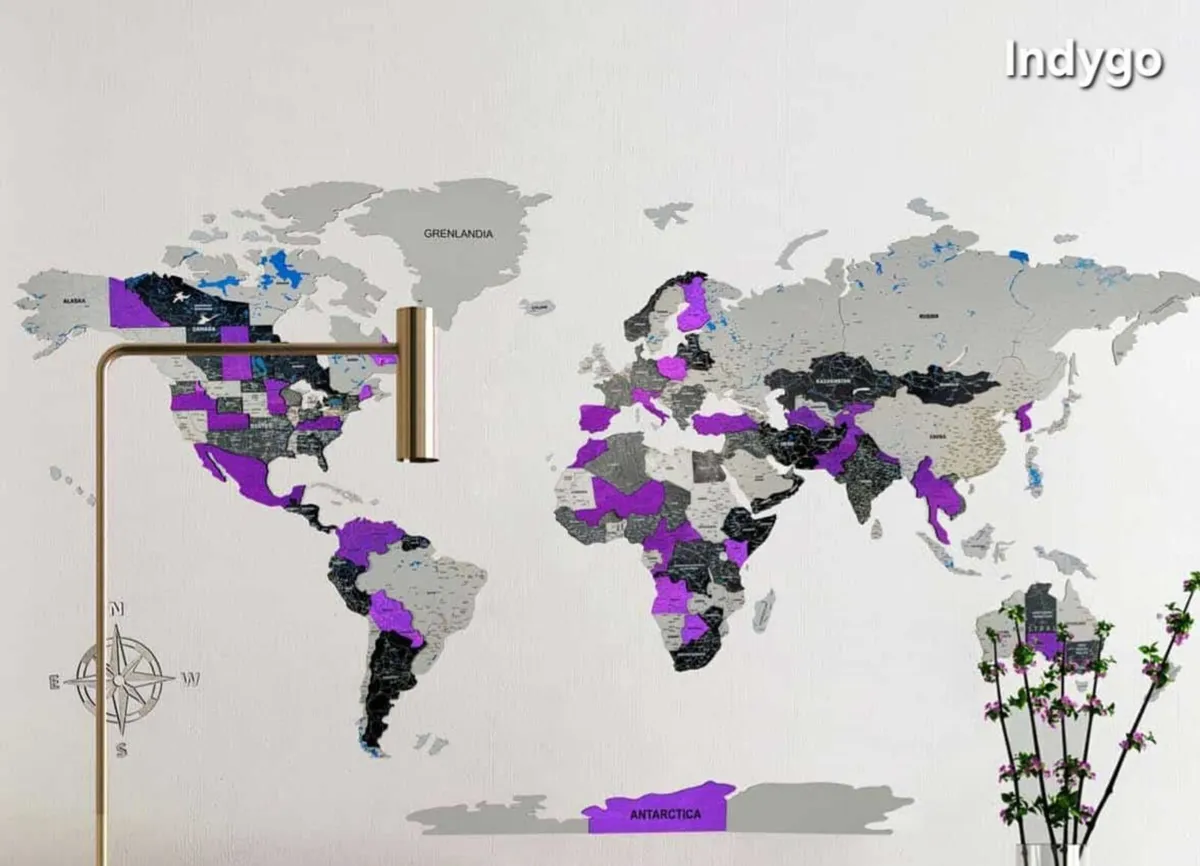 3D Premium Wooden World Map with Country Borders - Image 2