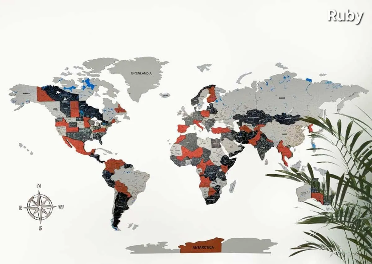 3D Premium Wooden World Map with Country Borders - Image 4