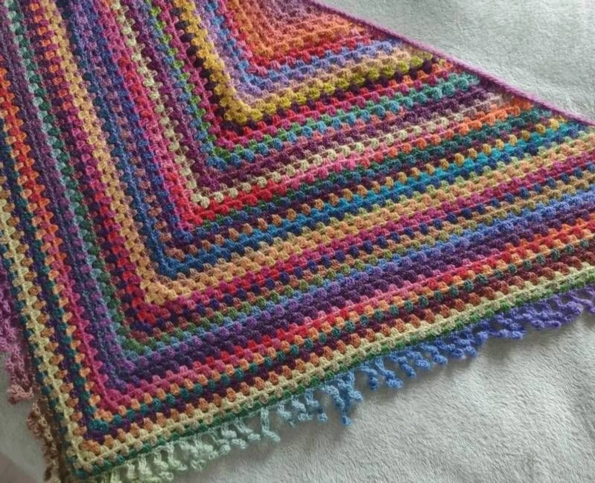 Hand crocheted triangle 100% wool shawl - Image 1