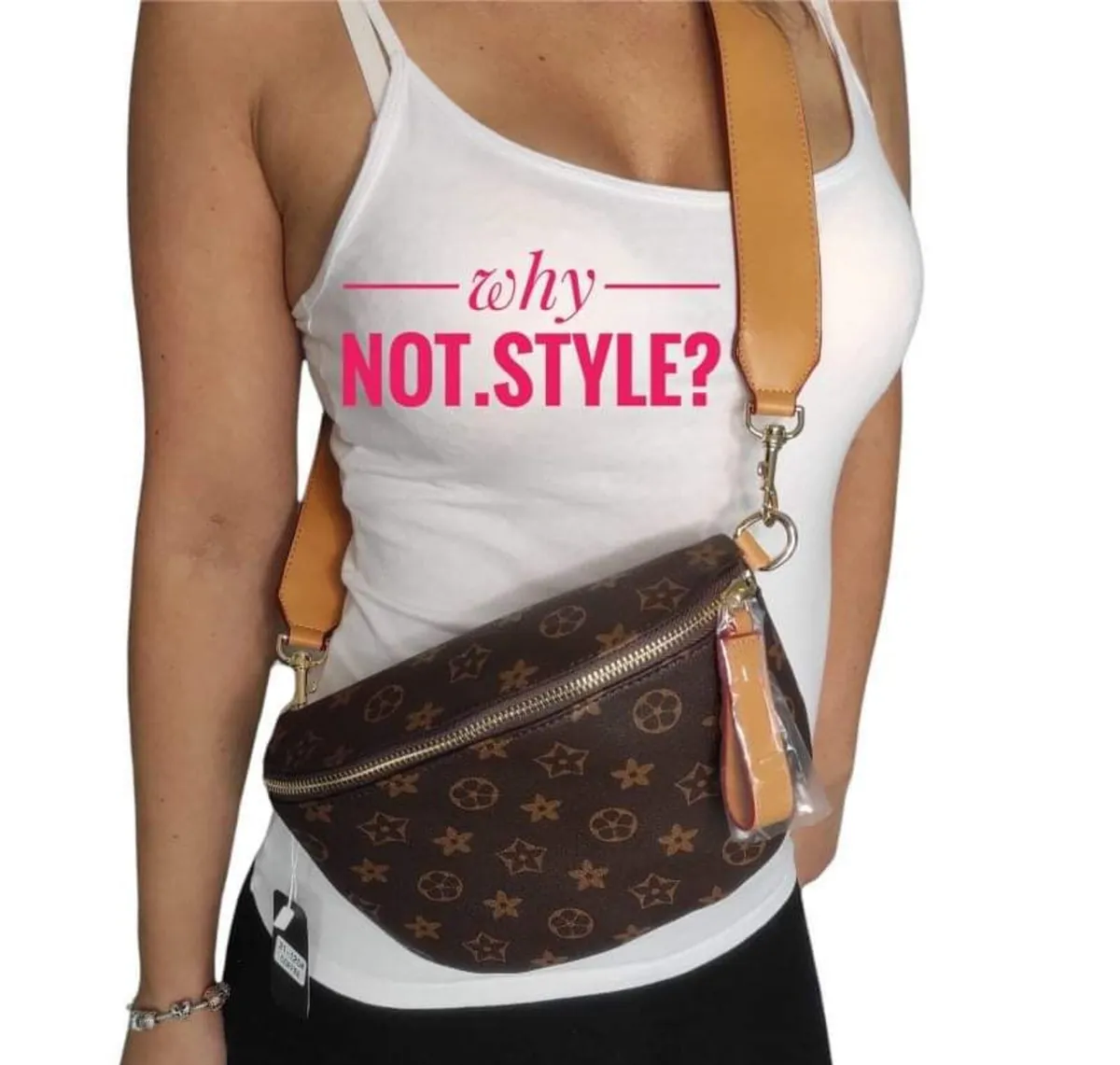 Brown patterned kidney bag - Image 1