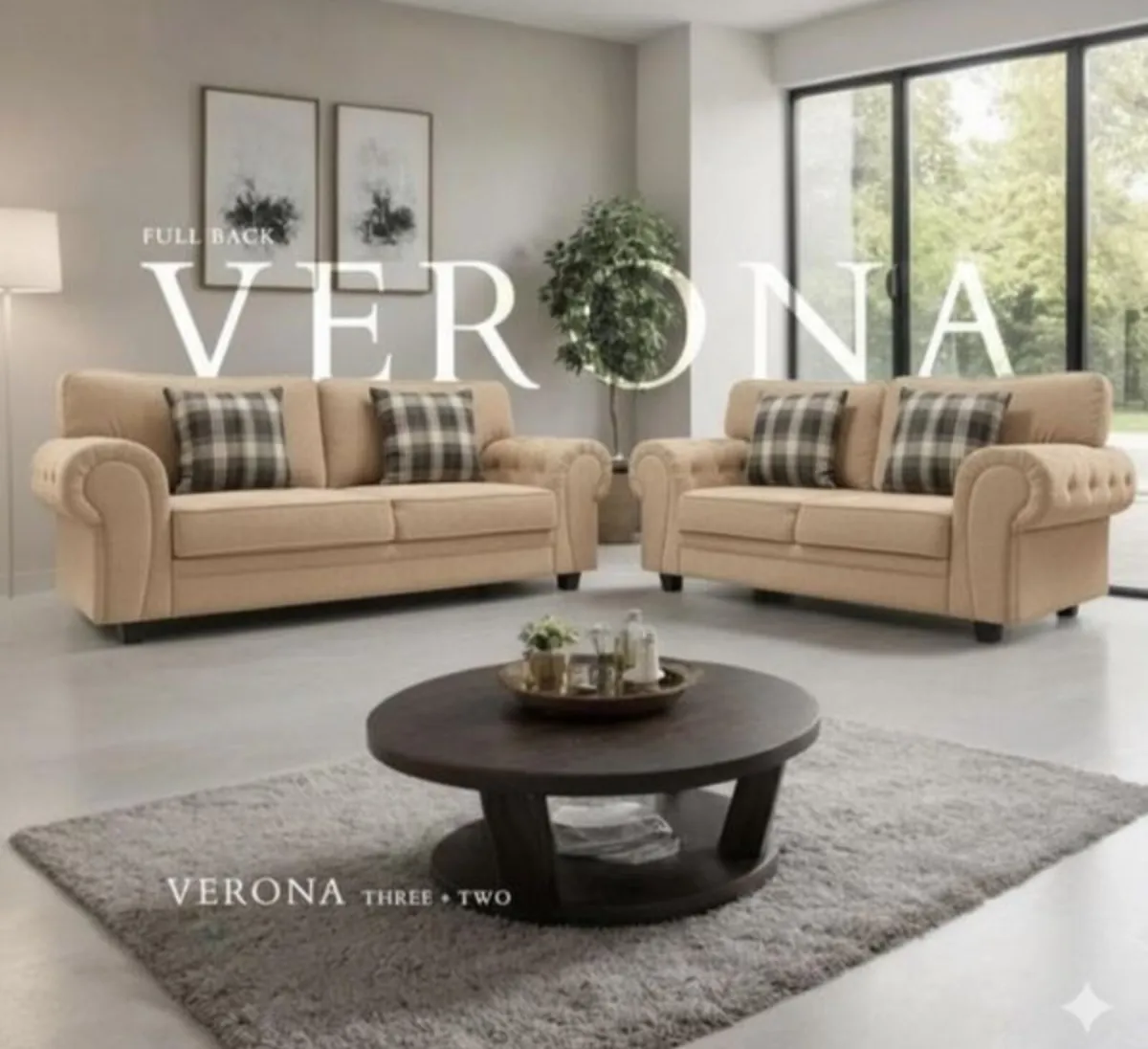 Verona Beige Scatter or Fullback Cushions Sofa - Image 2