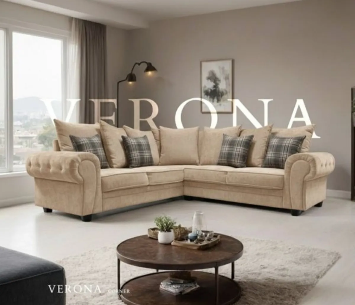 Verona Beige Scatter or Fullback Cushions Sofa - Image 1