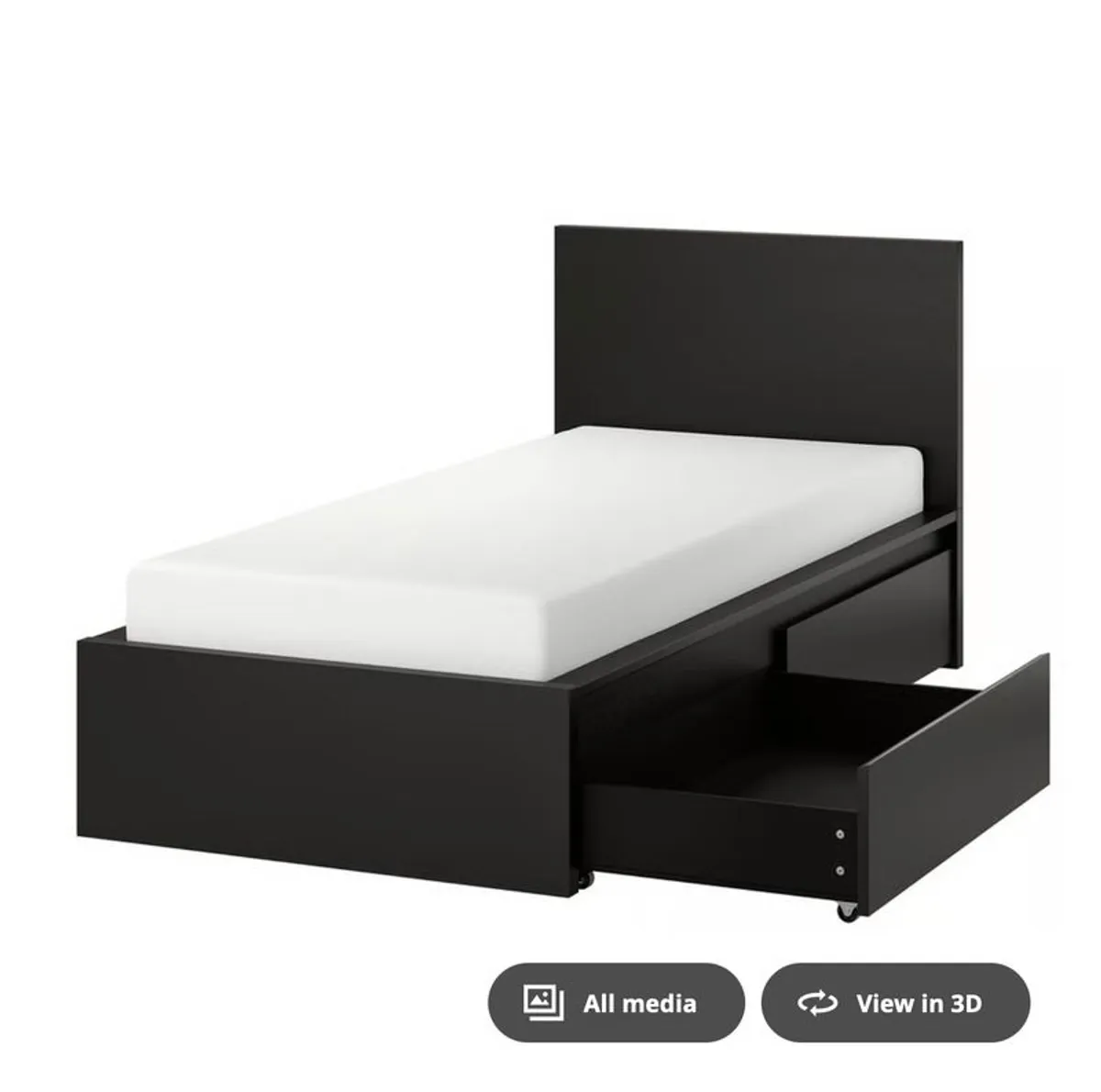 2 MALM Bed frames w 2 storage boxesblack-brown/Luroy, Standard Single - Image 1