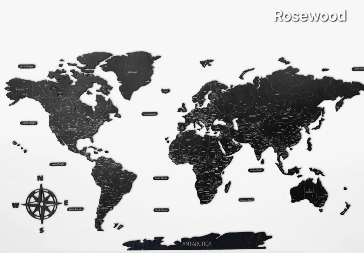 2D Premium Wooden World Map Country Borders - Image 4