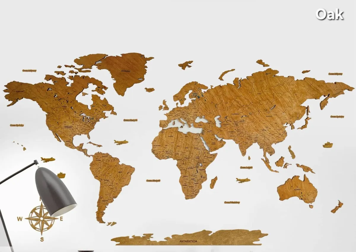 2D Premium Wooden World Map Country Borders - Image 1