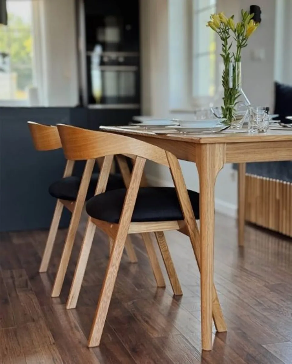 Oak Dining Armchair – Grey Plush Upholstered - Image 2